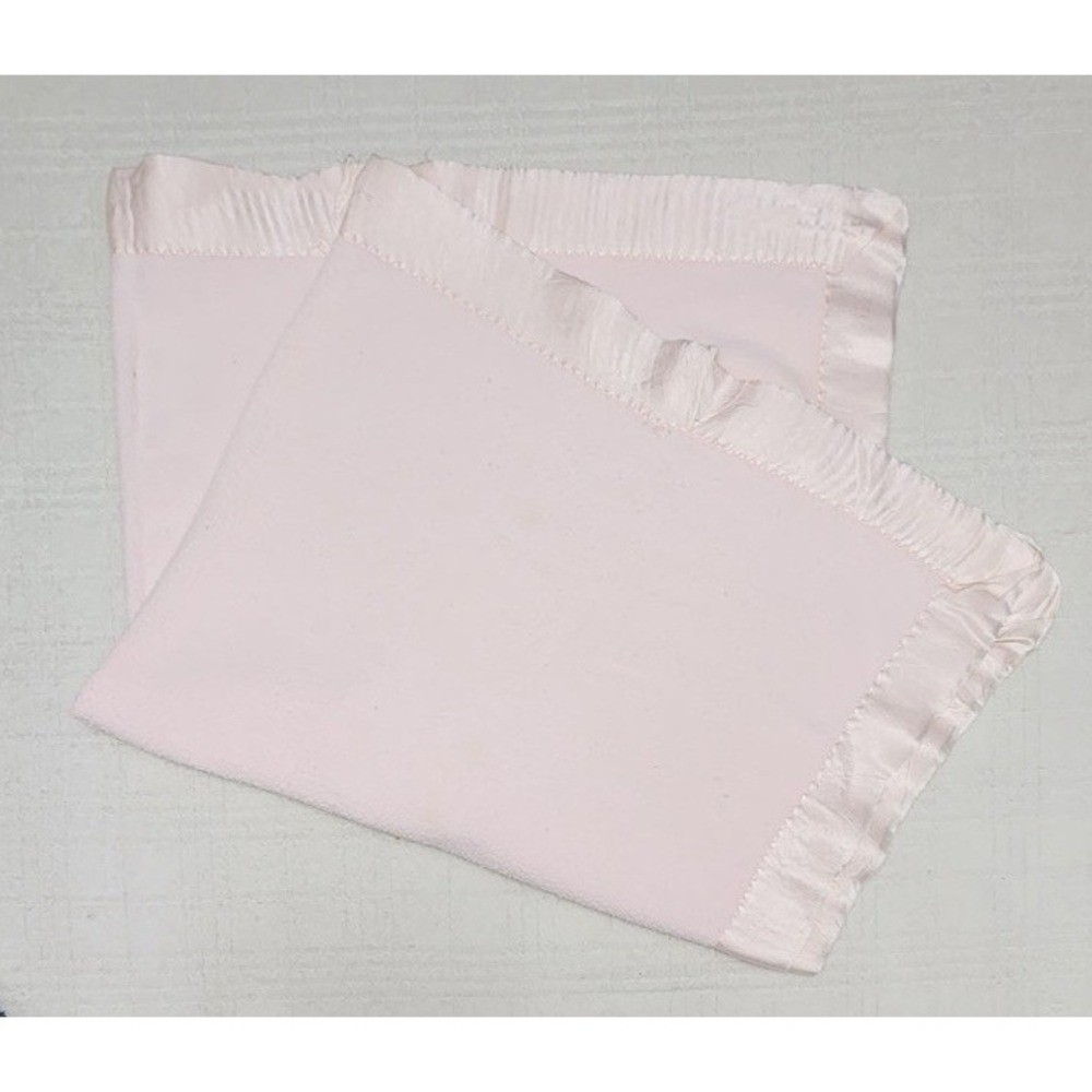 Vintage Pink Satin Trimmed Soft Fleece Baby Crib Blanket 36"x44"